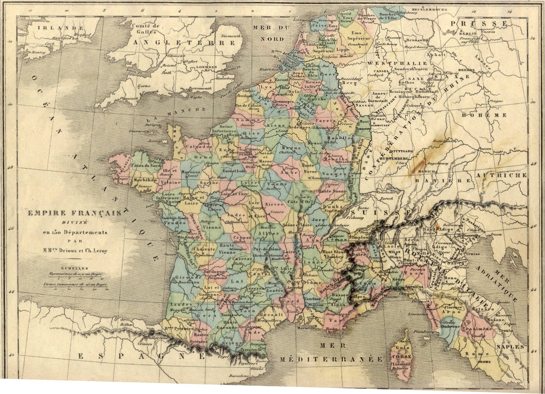 La France des 130 départements sous Napoléon Ier.