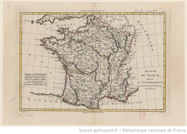 Le Royaume de France divisé en gouvernements / M. Bonne... 1787.